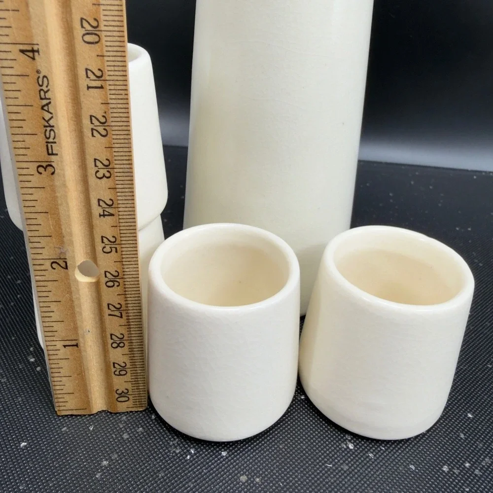 HomArt Ceramic Sake Set Cream White Crackle Glaze Carafe‎ 4 Cups Made in Vietnam